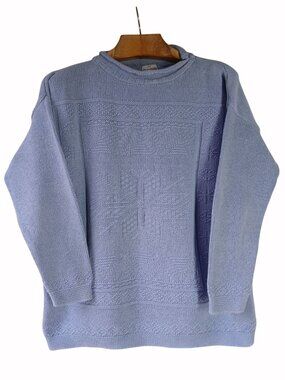 Basic Editions Vintage Light Blue Knit Pullover Sweater Snowflake Size L Cotton